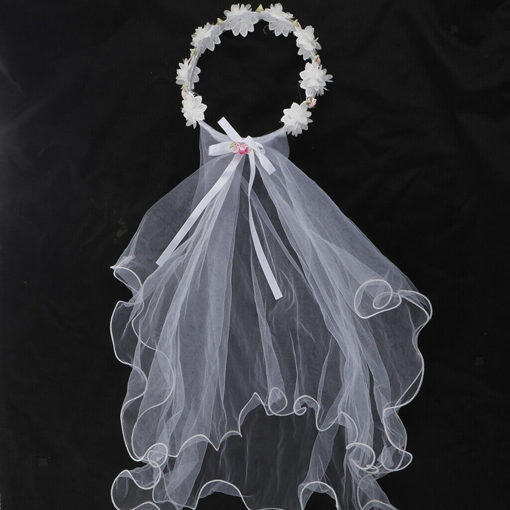 Girls Floral Princess Costume Headband Veil Stick Necklace Wristband  White