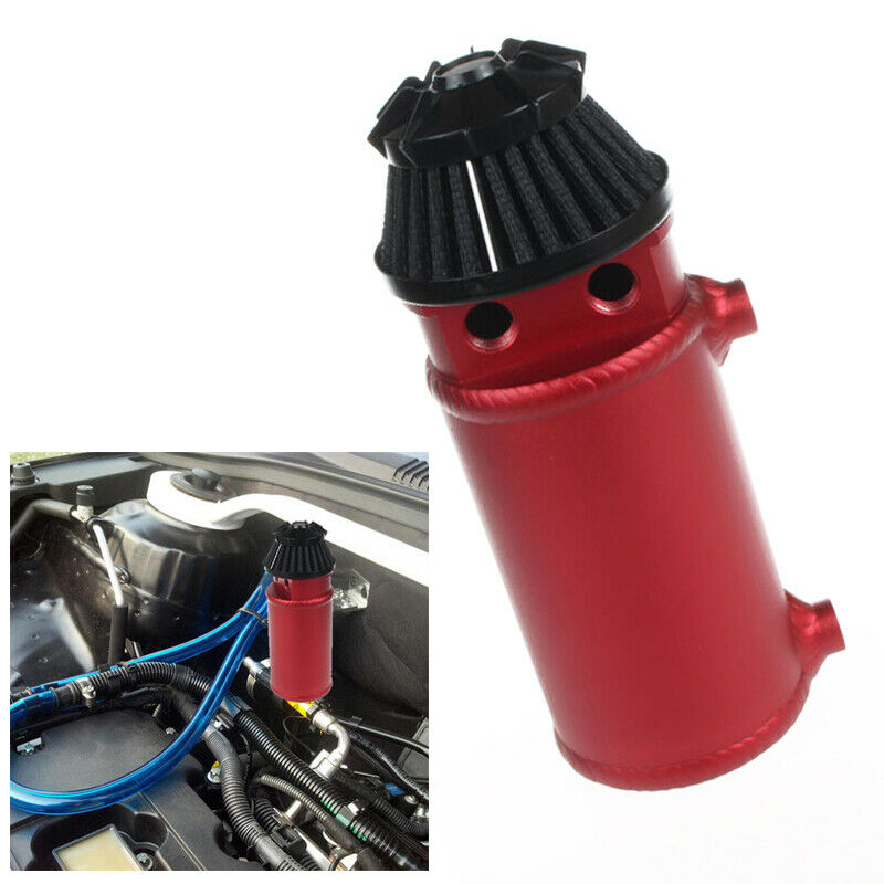 Aluminum Alloy Car Oil Catch Can 2-Port Tank Reservoir w/ Filter Protect Engine