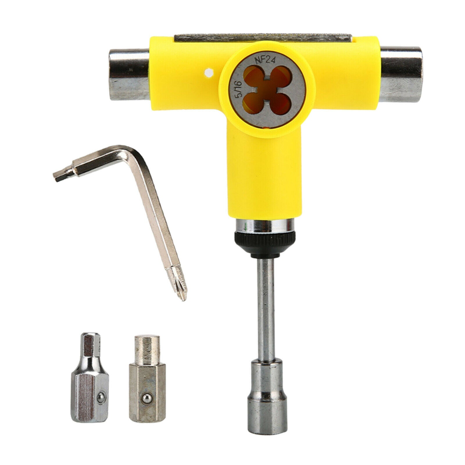 Multi Skateboard Roller Skate T Shape Tool Wrench with L Spanner Yellow