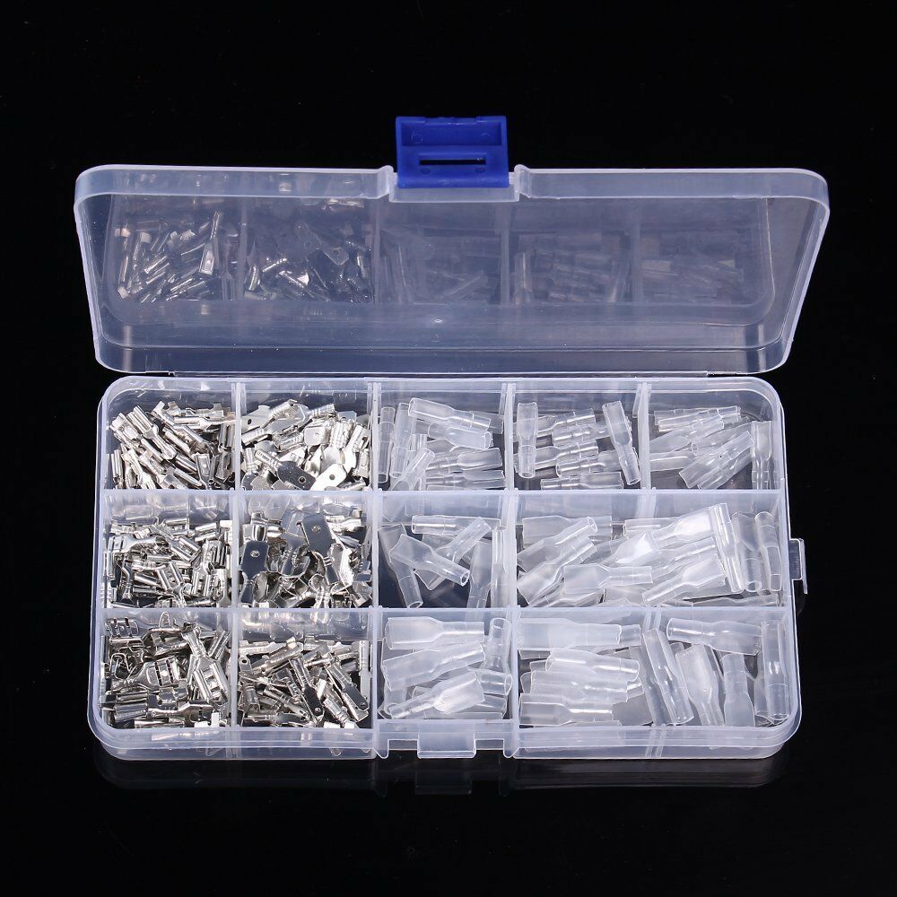 270pc Male Female Spade Connector Wire Crimp Terminal Block w/ Insulating Sleeve