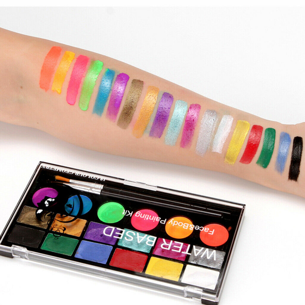 Face Body Paint Oil 18 Colors Halloween Art Party Fancy Make Up Set With 2