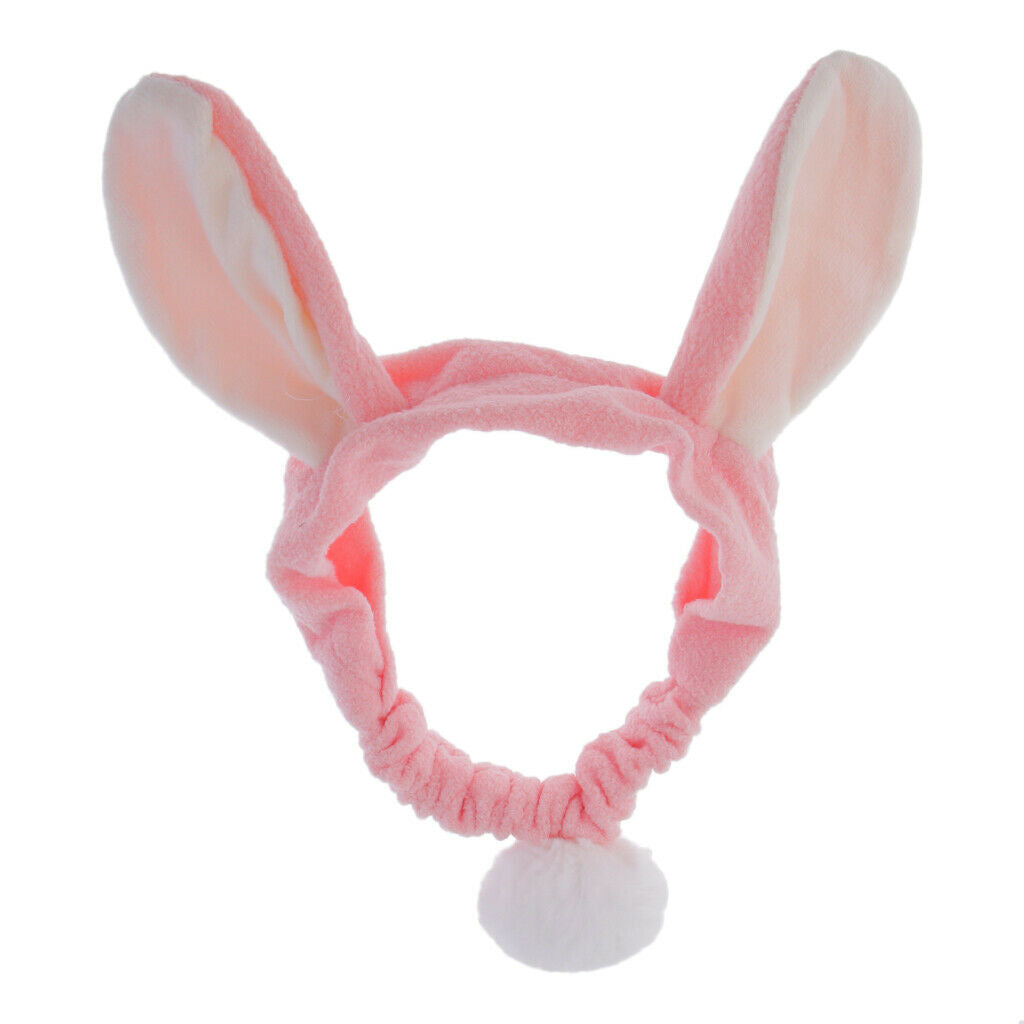 Lovely Rabbit Ears Hair Band Soft Flocking Head Wrap Makeup Headband Pink