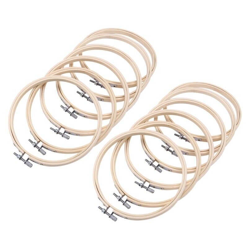 1X(12 Pieces 6 Inch Wooden Embroidery Hoops Bulk Wholesale Bamboo Circle Cro9D9)