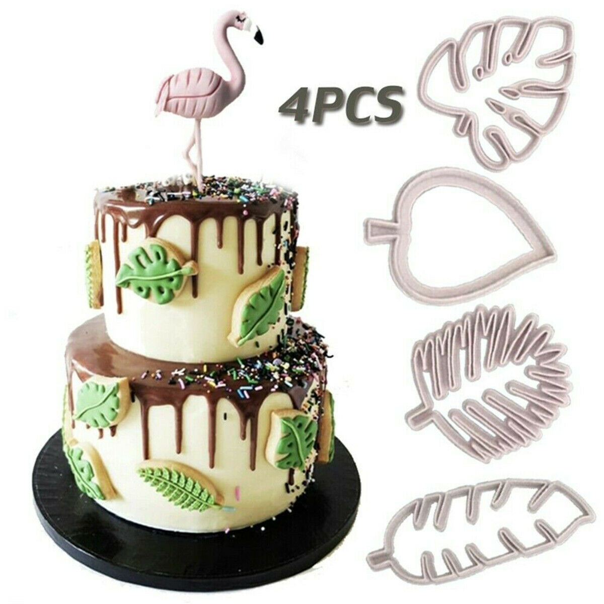 4Pcs Tropical Leaf Fondant Cake Mold Embossed Candy Biscuits Cookie Cutter Mould