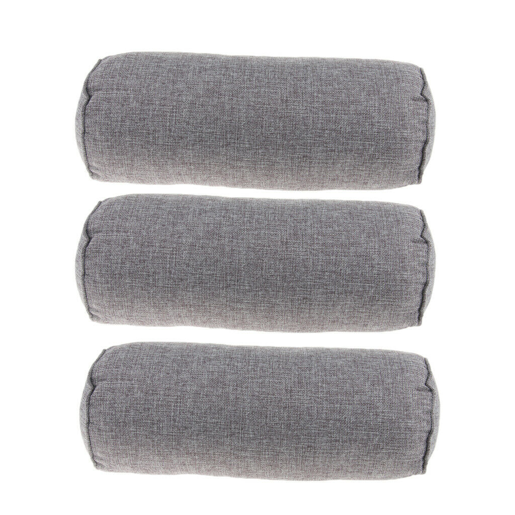3Pc Car Bed Neck Back Foot Pillow Cervical Round Roll Office Chair Bolster Gray