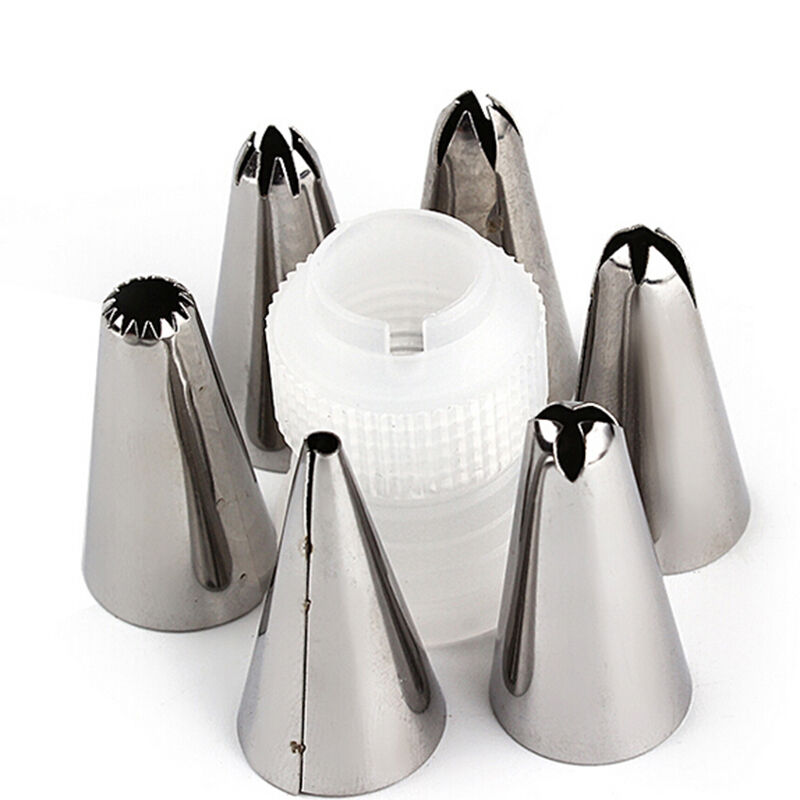 Silicone Reusable Piping Bag 6 Icing Nozzles Fondant Cake Pastry Decoratin.l8