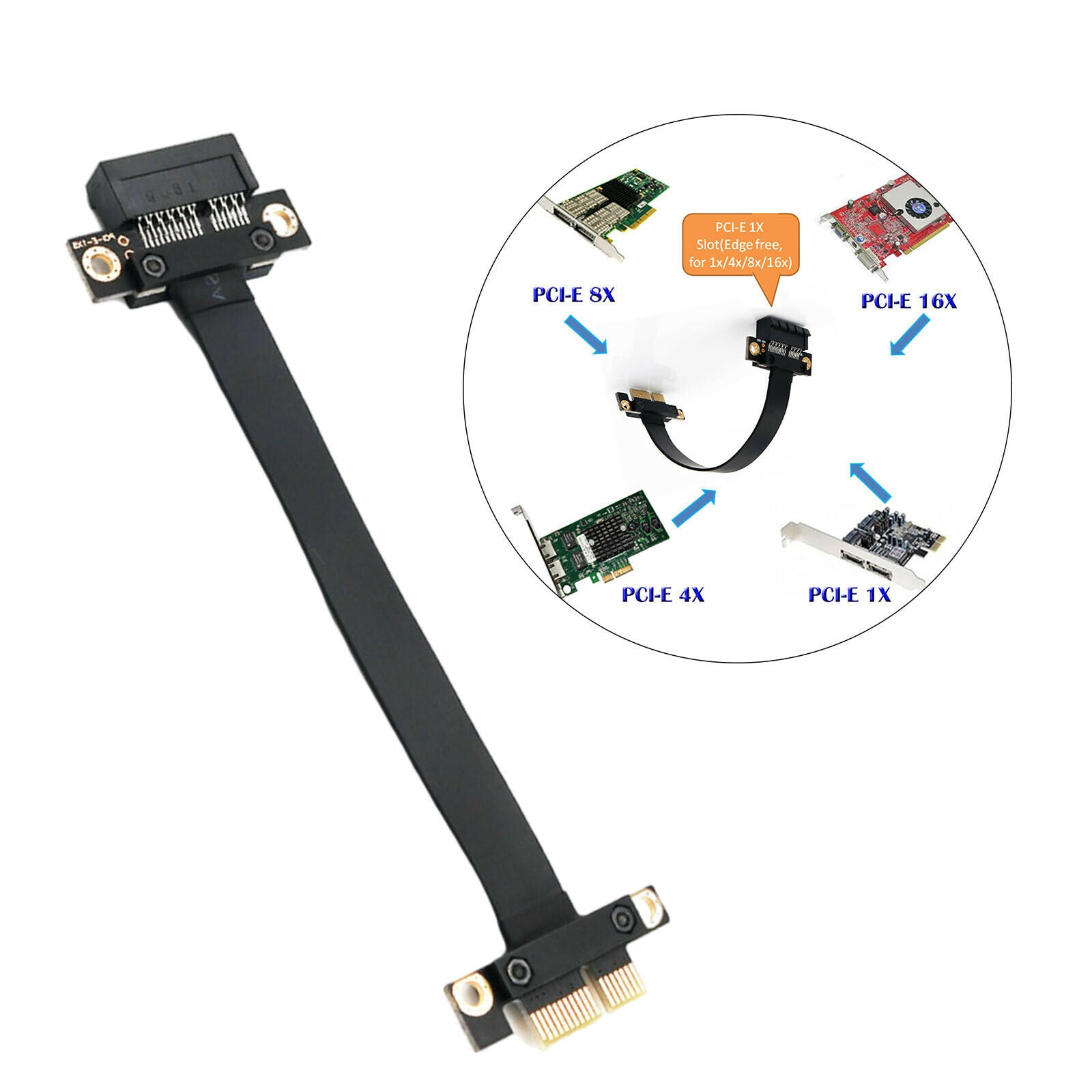 PCI-e PCI Express 36PIN 1X Extension cable Extender 180 Degree 20cm