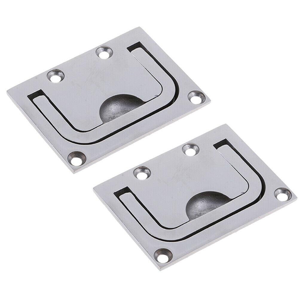 2pcs Marine Stainless Steel Flush Pull Handle Boat Hatch Lift Ring 76 x 56mm