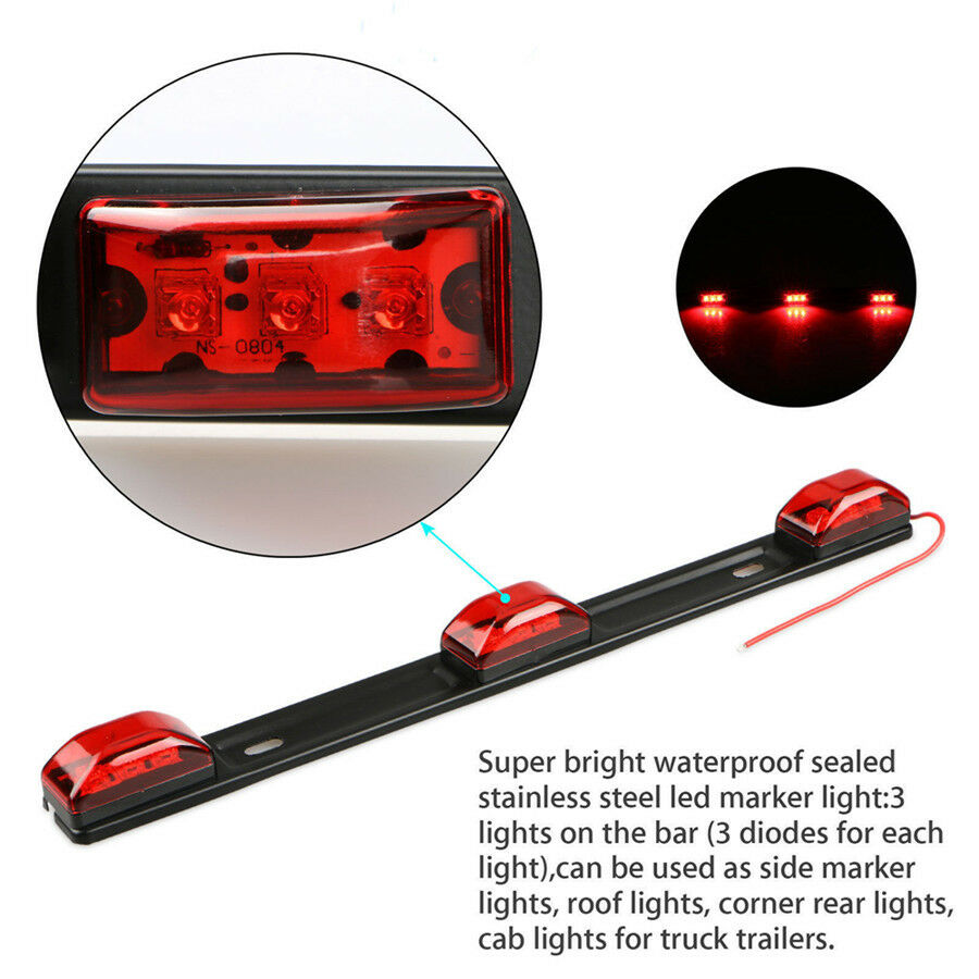 14" Truck Trailer Side Marker Taillight Red LED Light Strip Lamp Bar Waterproof