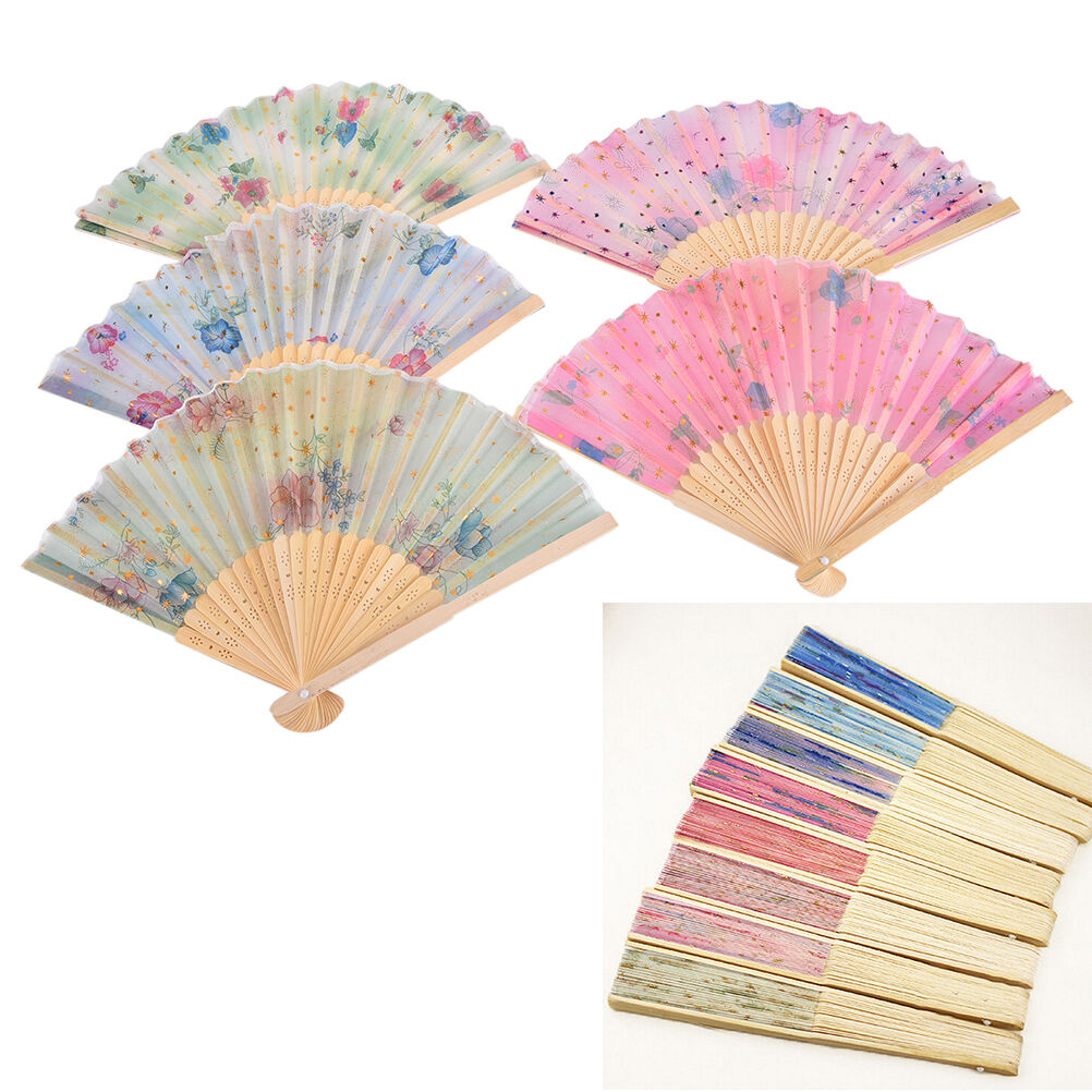 Chinese Folding Silk Pocket Flower Hand Fan Wedding Dance Party Color Ran.l8