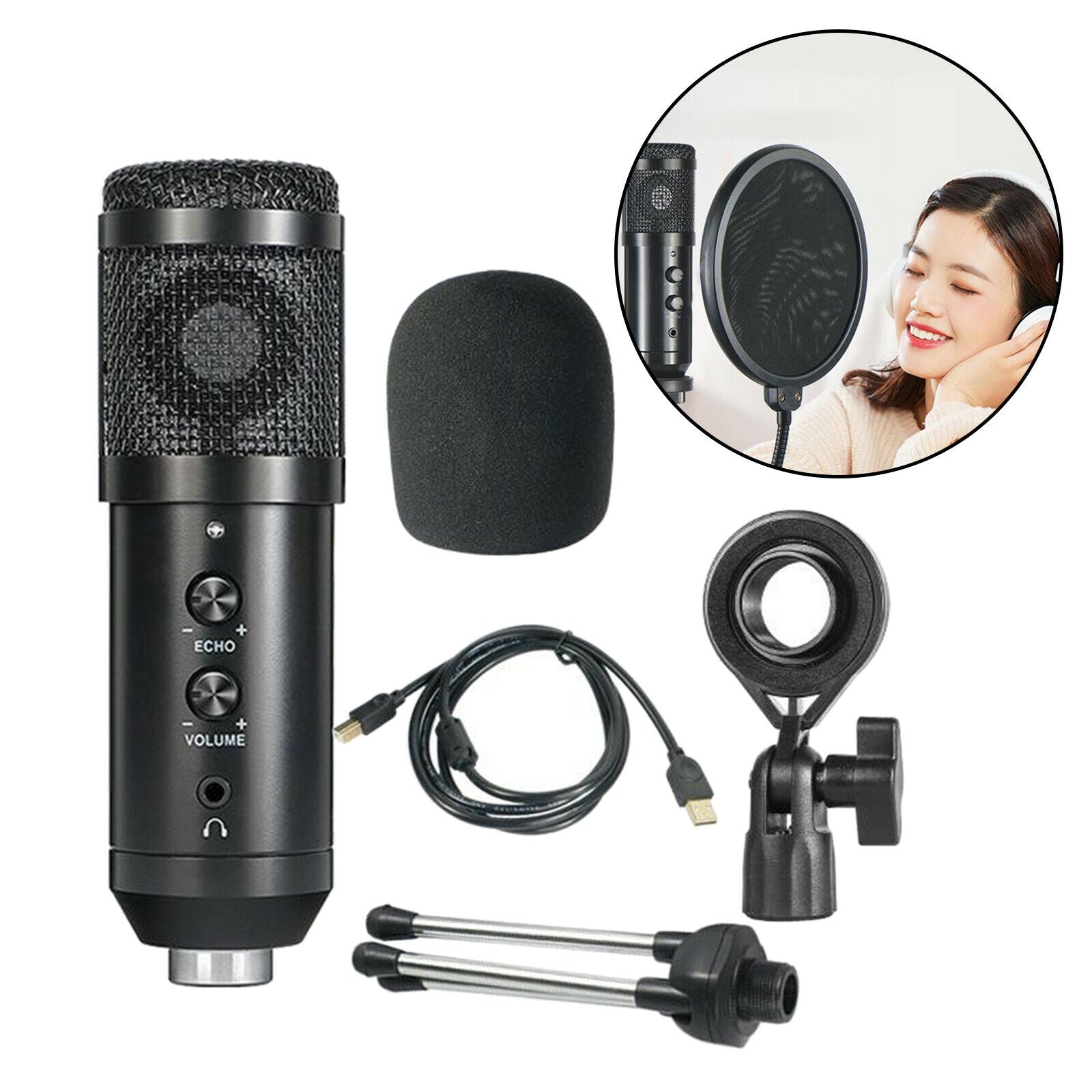 USB Microphone Condenser Computer PC Microphone w/Tripod Stand for Recording