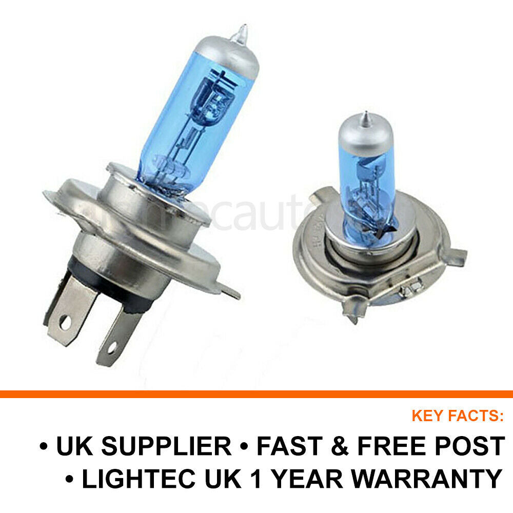 2x LIGHTEC H4 55W 5000K HID XENON SUPER WHITE HALOGEN BULBS 12V PLASMA UPGRADE