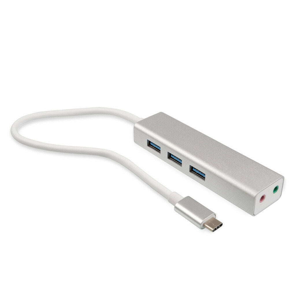 Aluminimum USB Type C Hub Adapter with 3 USB 3.0 Ports 2.1ch Sound Card Power
