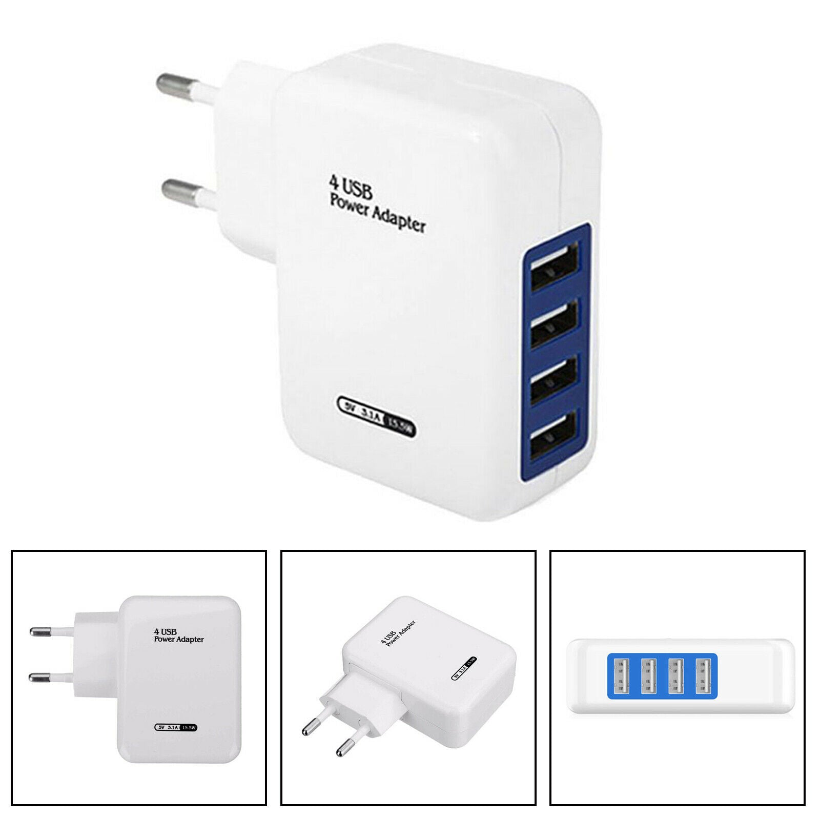 4 USB Port Fast Charger Wall Wall Plug Travel Power Adapter Charging EU Plug