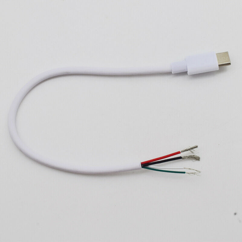 1pc 20cm 8in USB C Type-C Male Plug 2/4 wires Power Pigtail Cable DIY White 5A