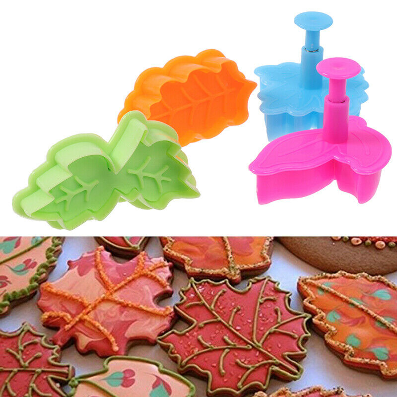 4Pcs/set Cookie Cutter Kit DIY Fall Maple Leaf Cake Mold Flower Plungers .l8