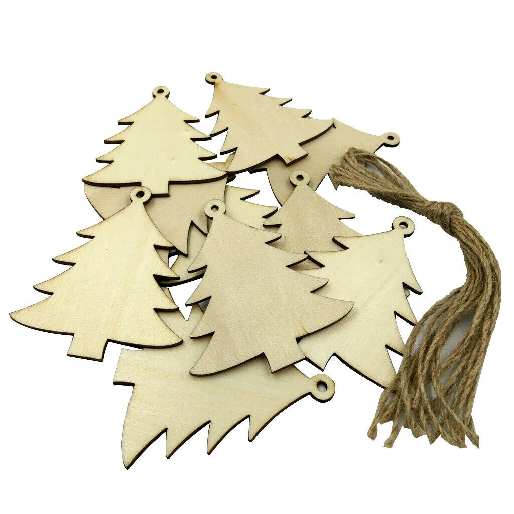10 Pieces Christmast Tree Wood Tags Embellishments Gifts Tags with String