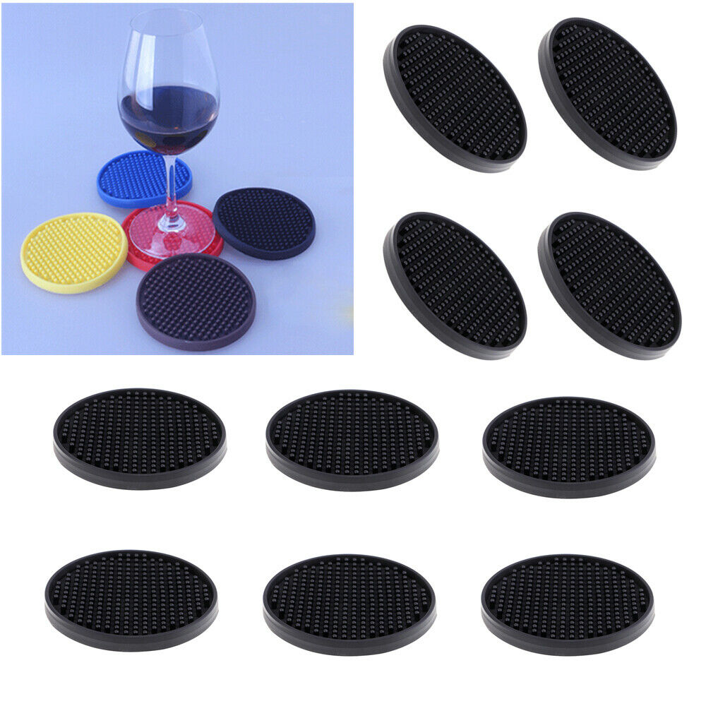 10 Pack 10cm Round Drink Coasters Soft Silicone Cup Pad Placemat Black