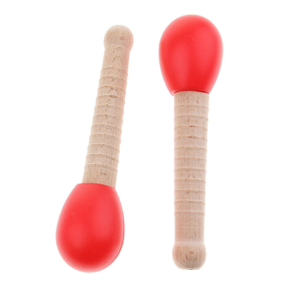 2 Pcs Wooden Sand Hammer Handbell for Kids Learning Educational Toys Red