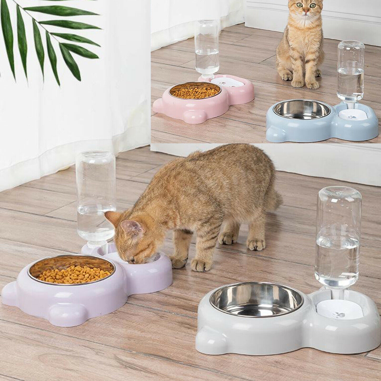 Automatic Pet Feeder Auto Dog Cat Food Water Bowl Dispenser Purple