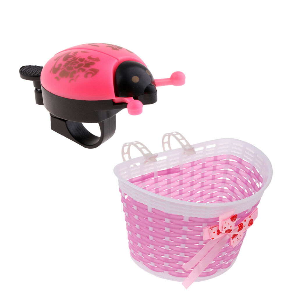 Children Kids Girls Bike Bicycle Shopping Front Basket + Ladybird Bell Horn Ring