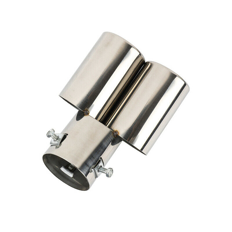 1X Car Double-Barrel Exhaust Pipe Trim Tip Tail Muffler Stainless Steel Clamp-on