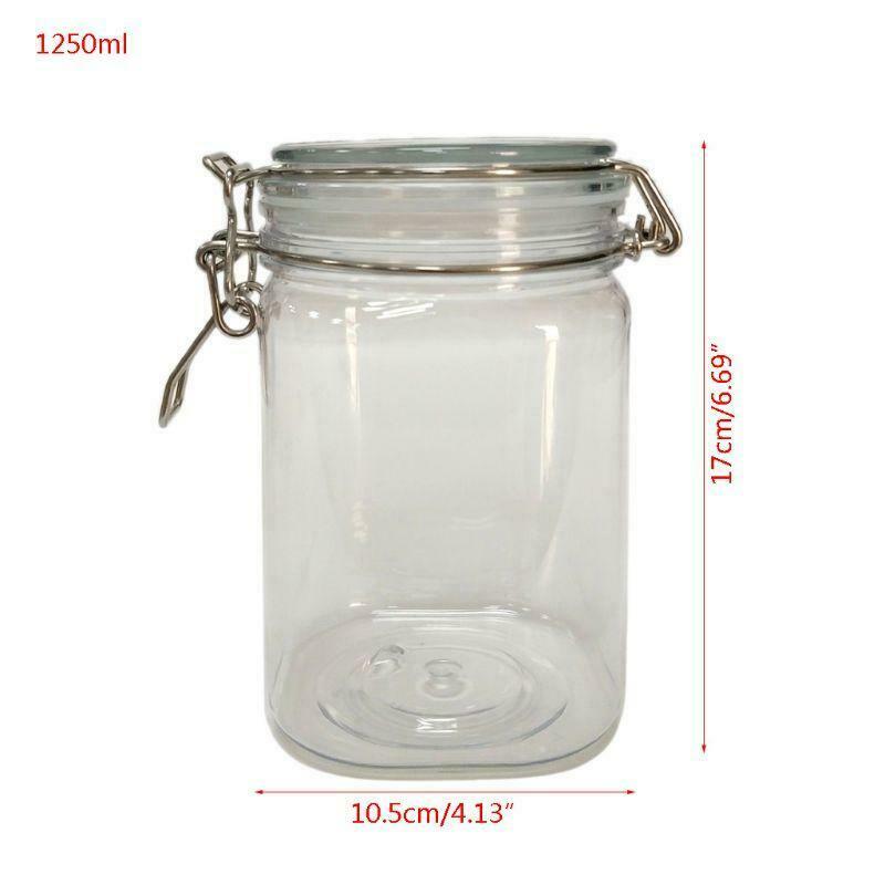 1250ML Plastic Square Clip Top Storage Jar With Airtight Seal Lid Food Container