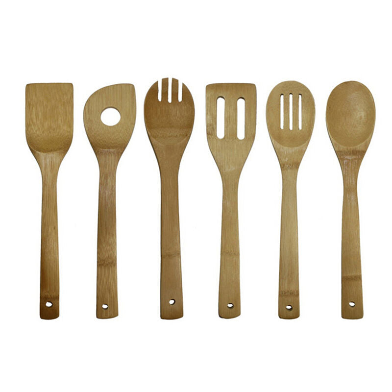6x/Set Bamboo Utensil Kitchen Wooden Cooking Tools Spoon Spatula Mixing .DD
