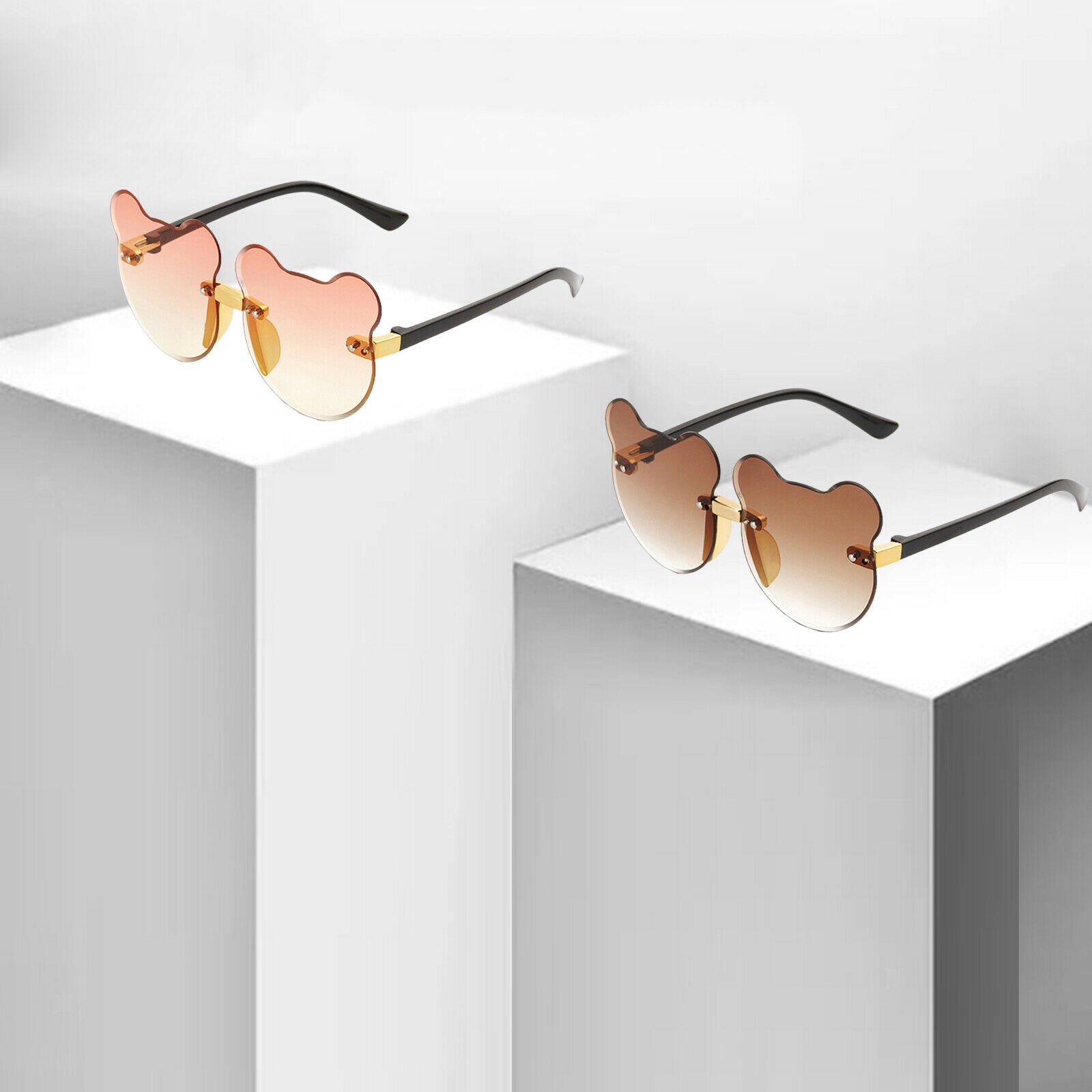 Set of 2 Summer Lovely Cat Ear Sunglasses Rimless Decor Boys Girls Glasses