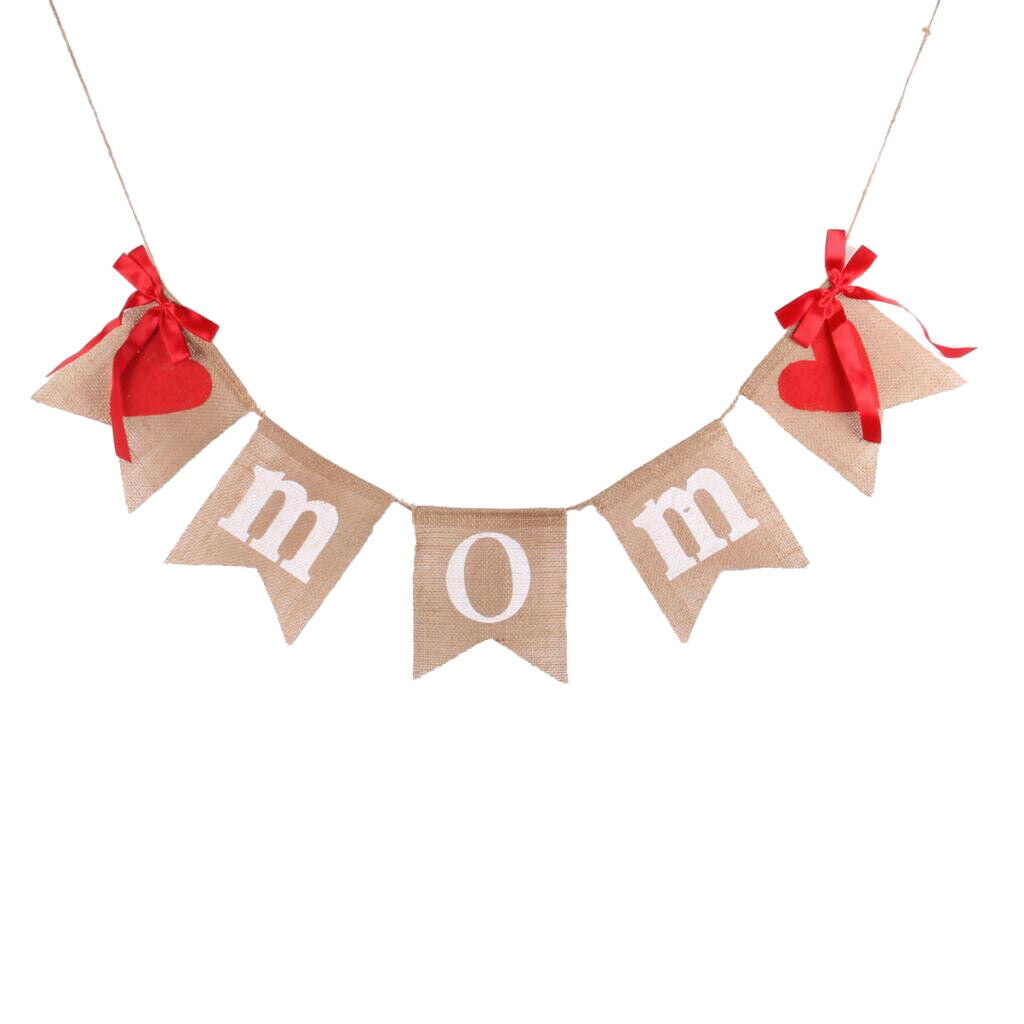 Rustic Love Mom Heart Bunting Banner Mothers Day Garland Sign Hanging