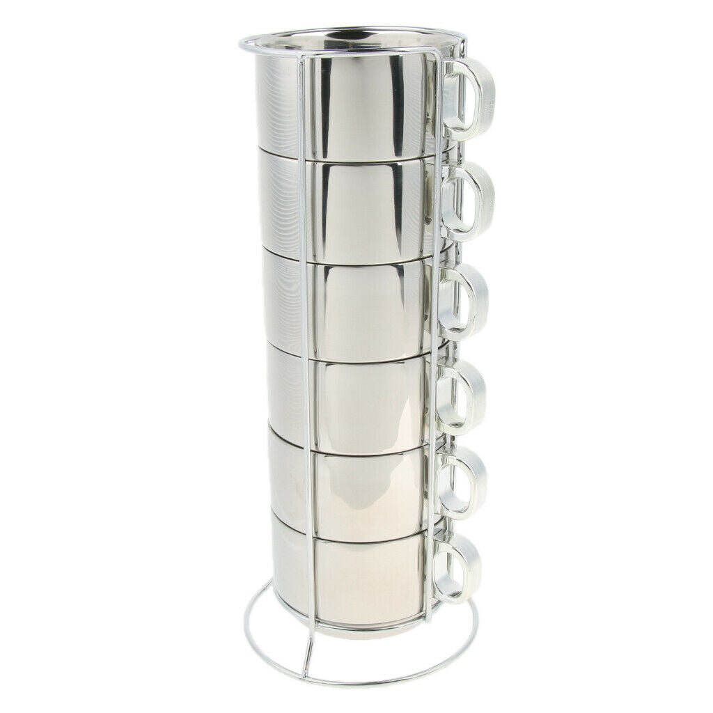 6pcs Stainless Steel Double Insulated Coffee Mug Water Tea Cup with Holder A
