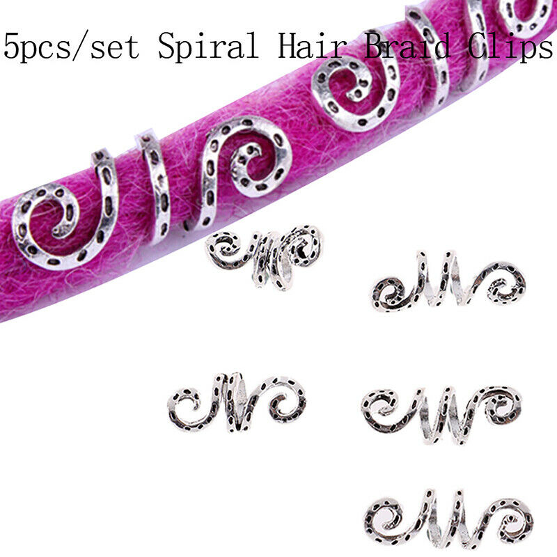 5Pc/Set Alloy Spiral Hair Braiding Dreadlock Beads Jewelry Rings Cuffs Tu.l8