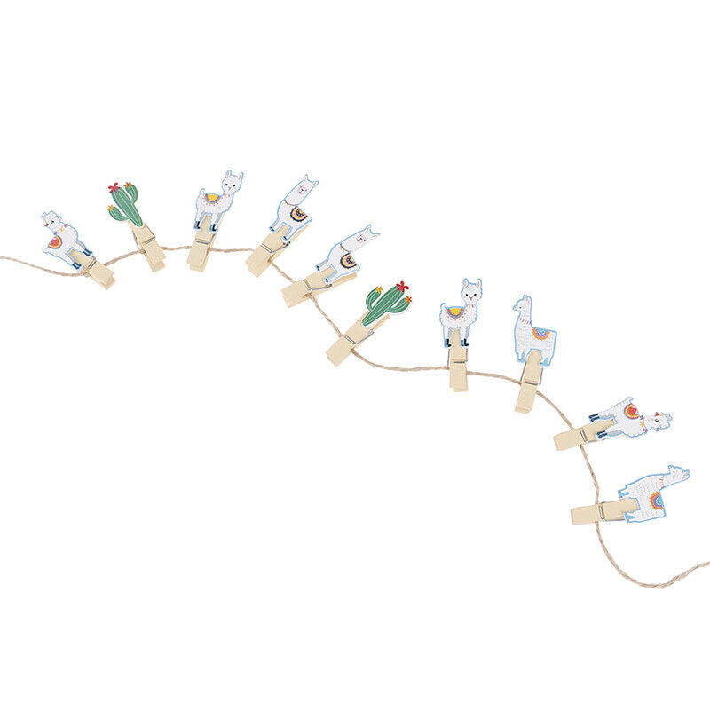 10pcs Cactus Alpaca Llamas Wooden Clips with Rope Photo Clips Hawaiian DH Qx