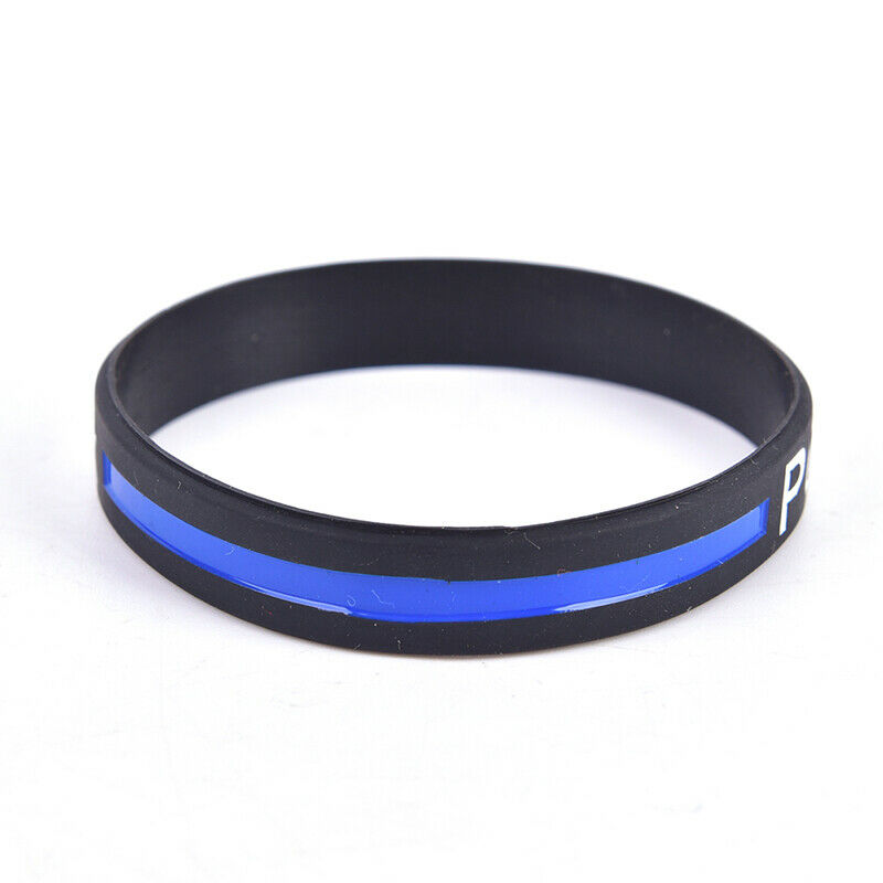 Fashion Style Police Lives Matter Wristband Black Thin Blue Line Rubber B.l8