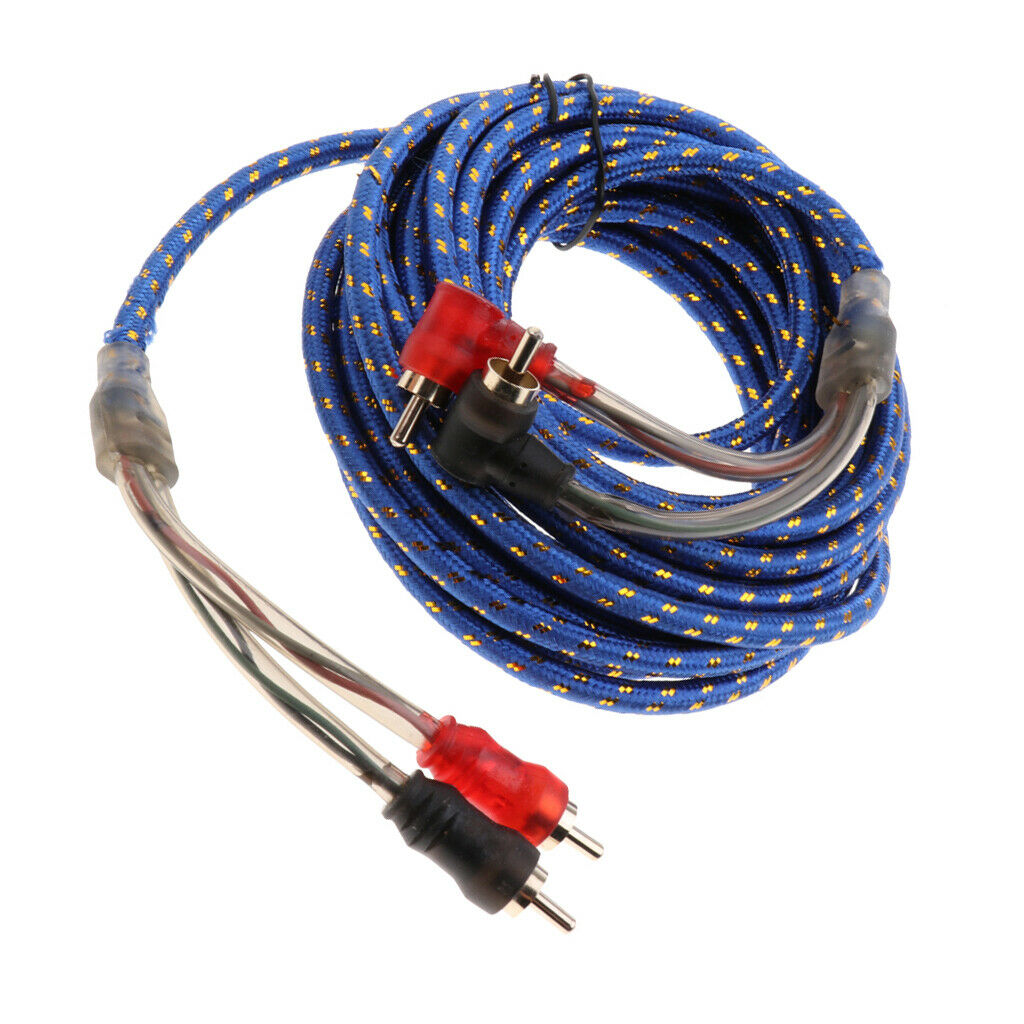 Auto 5Meter 2RCA Male to 2RCA Male Stereo Audio Power Speaker Cable Knit