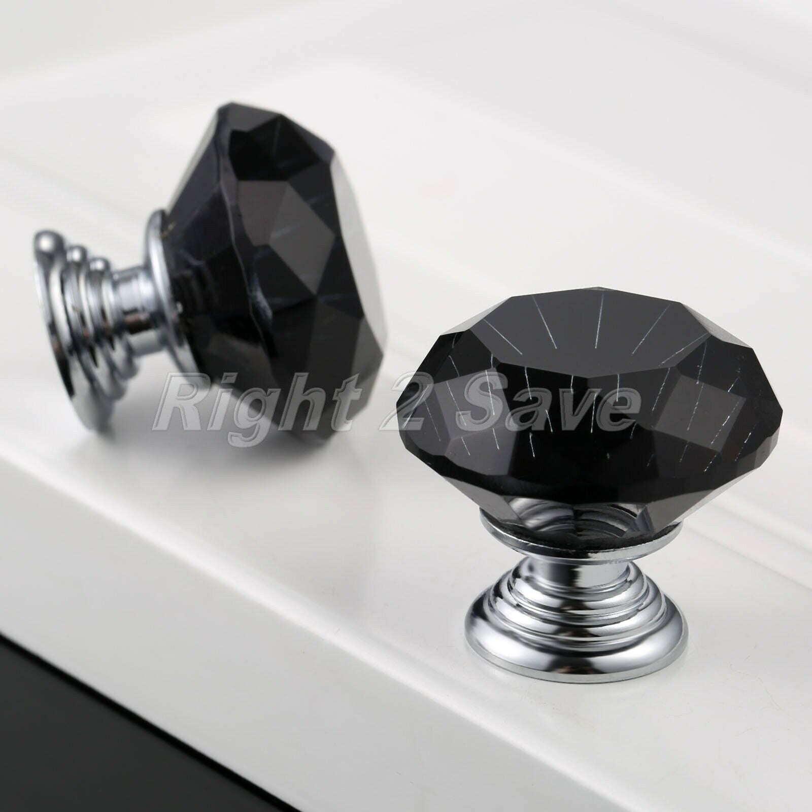 Black Knobs Crystal Glass Handle Drawer Cabinet Dresser Furniture Pull Dia 30mm