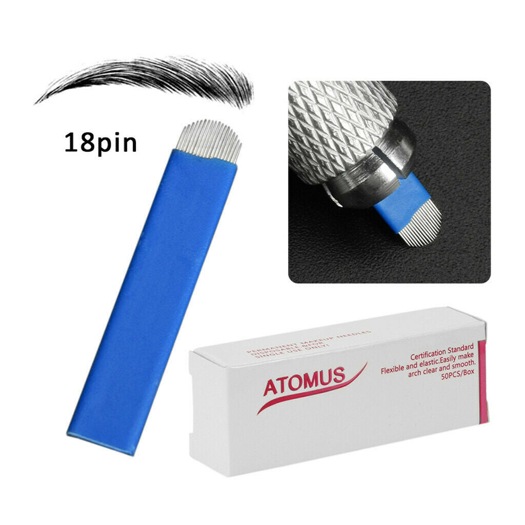 50 Pieces 18Pin U Permanent Makeup Eyebrow Tattoo Blade Microblading Needles