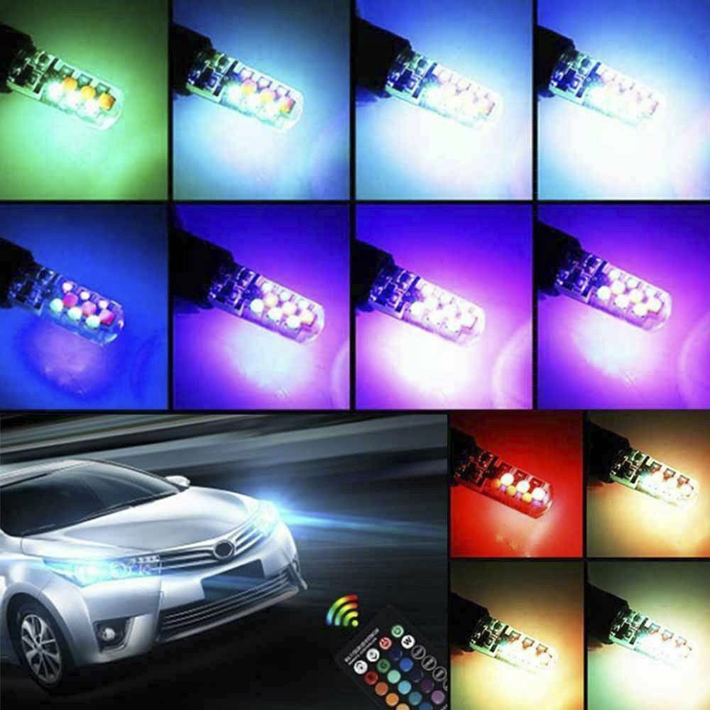 2x T10 5050 6 SMD RGB Car Roof Dome Reading LED Light Lamp Bulb w/Remote Control