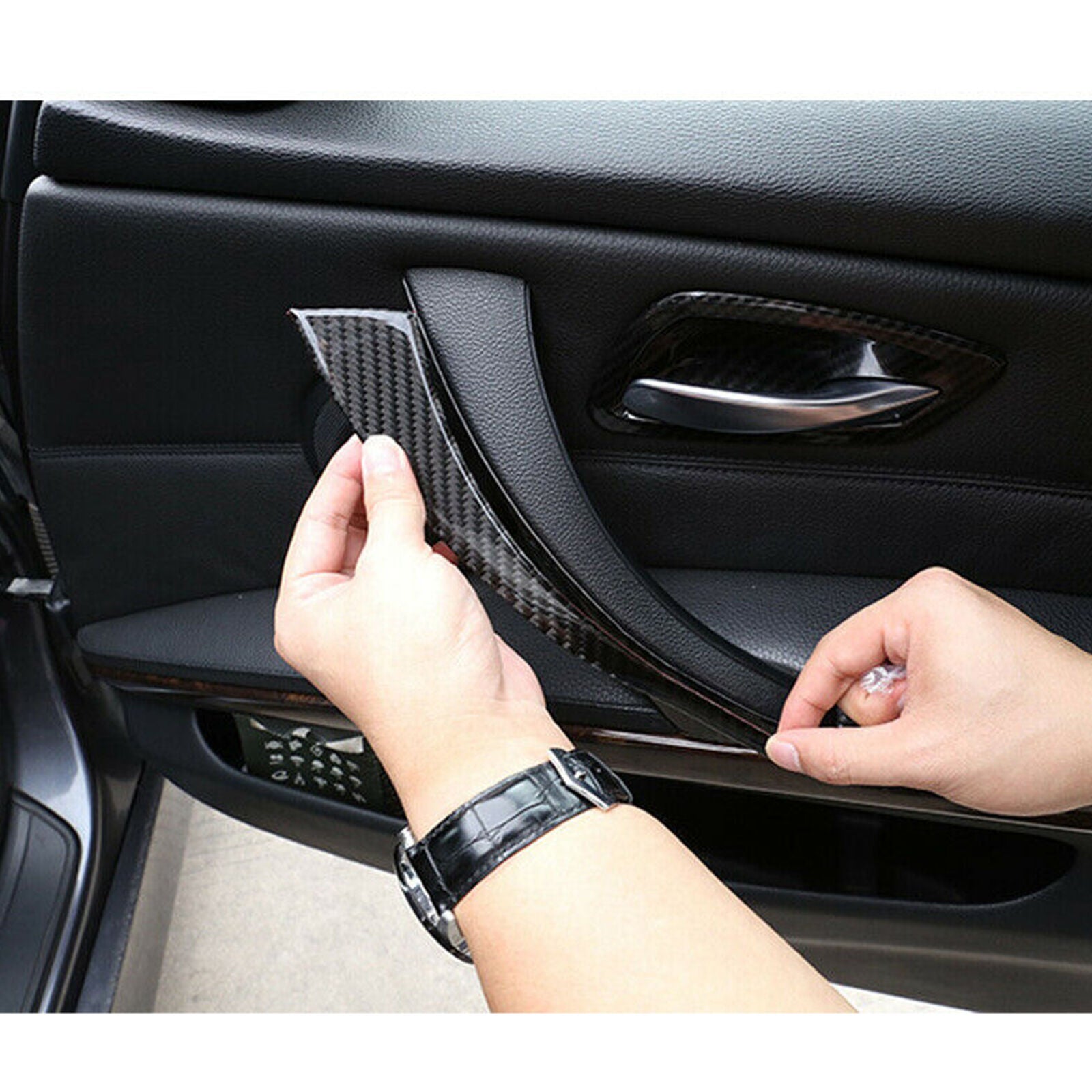 3X Real Carbon Fiber Inner Armrest Front Trim For BMW 3 Series E90 E92 2005-2012