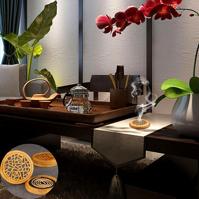 Round Bamboo Incense Burner Coil Incense Burners Incenso Censer Room Deco.l8