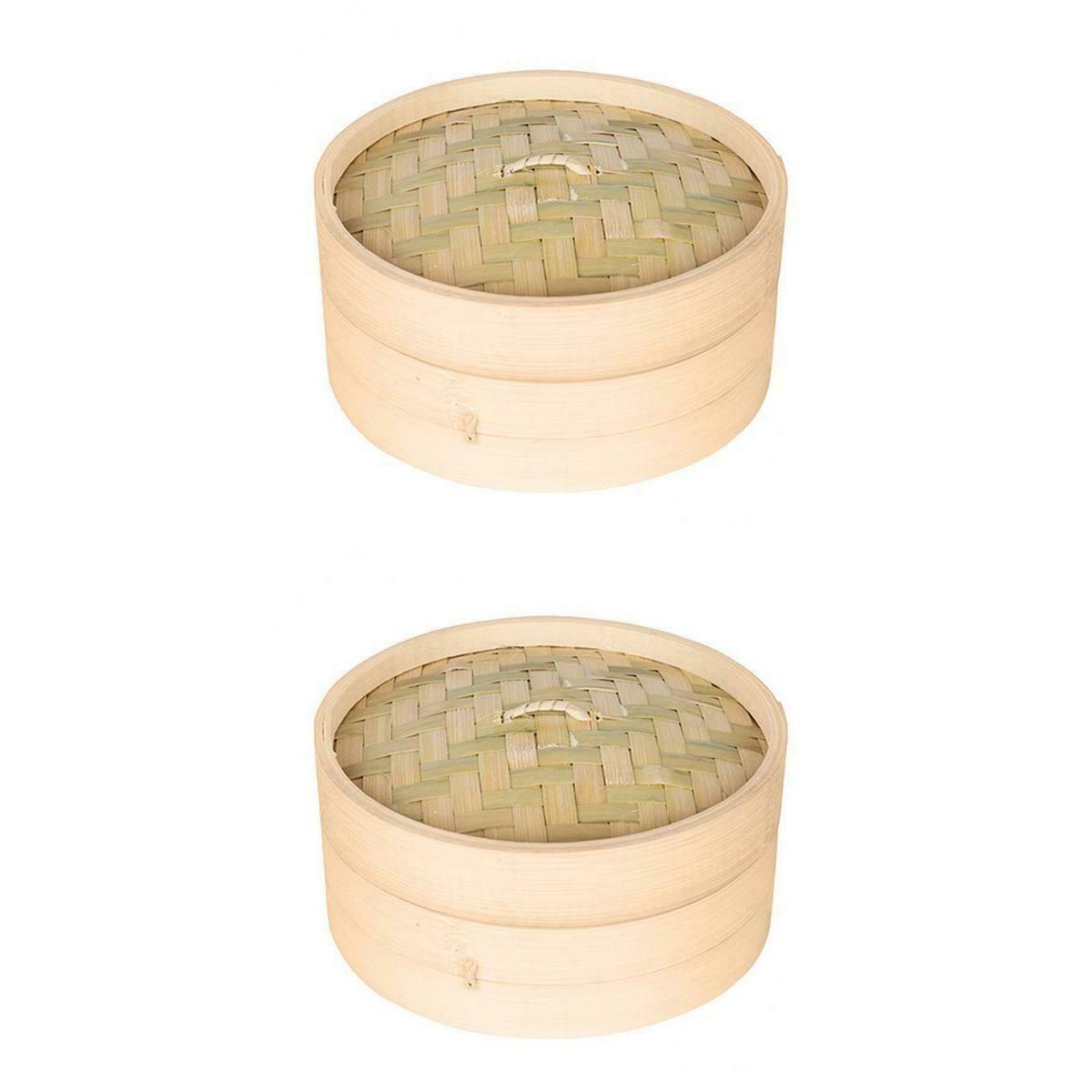 2pcs Bamboo Steamer Steaming Kitchen Round Steam Box for Handmade Dimsum