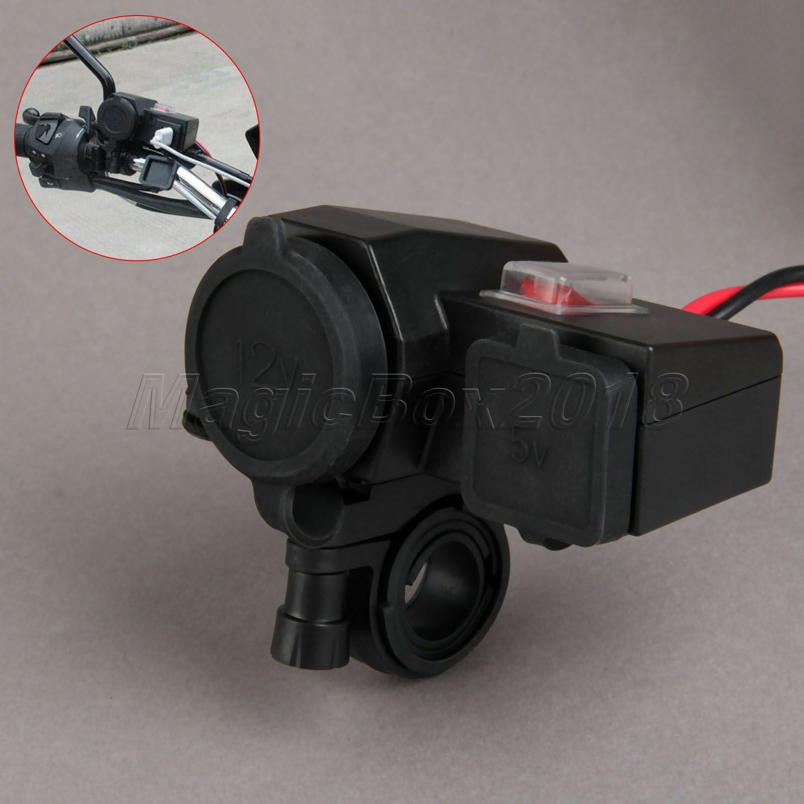 1x Waterproof Motorcycle 5V Dual USB Ports Handlebar Clamp Power Charger Adapter