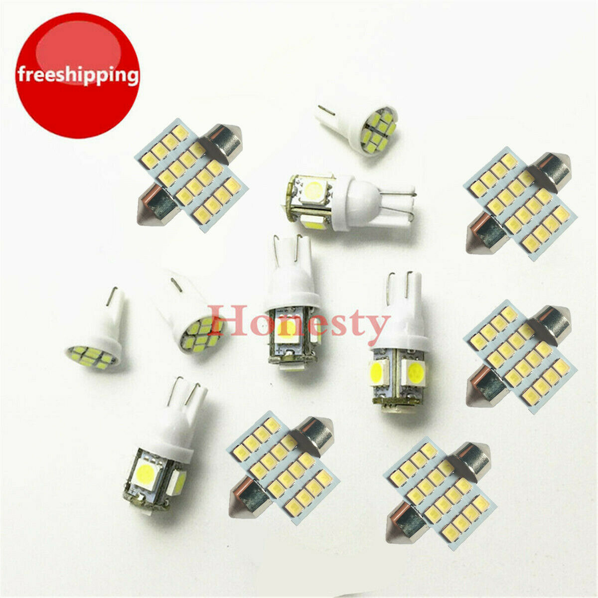 11PCS White LED lights T10 & 31mm Dome Map & Tag lamp for Interior package Kit