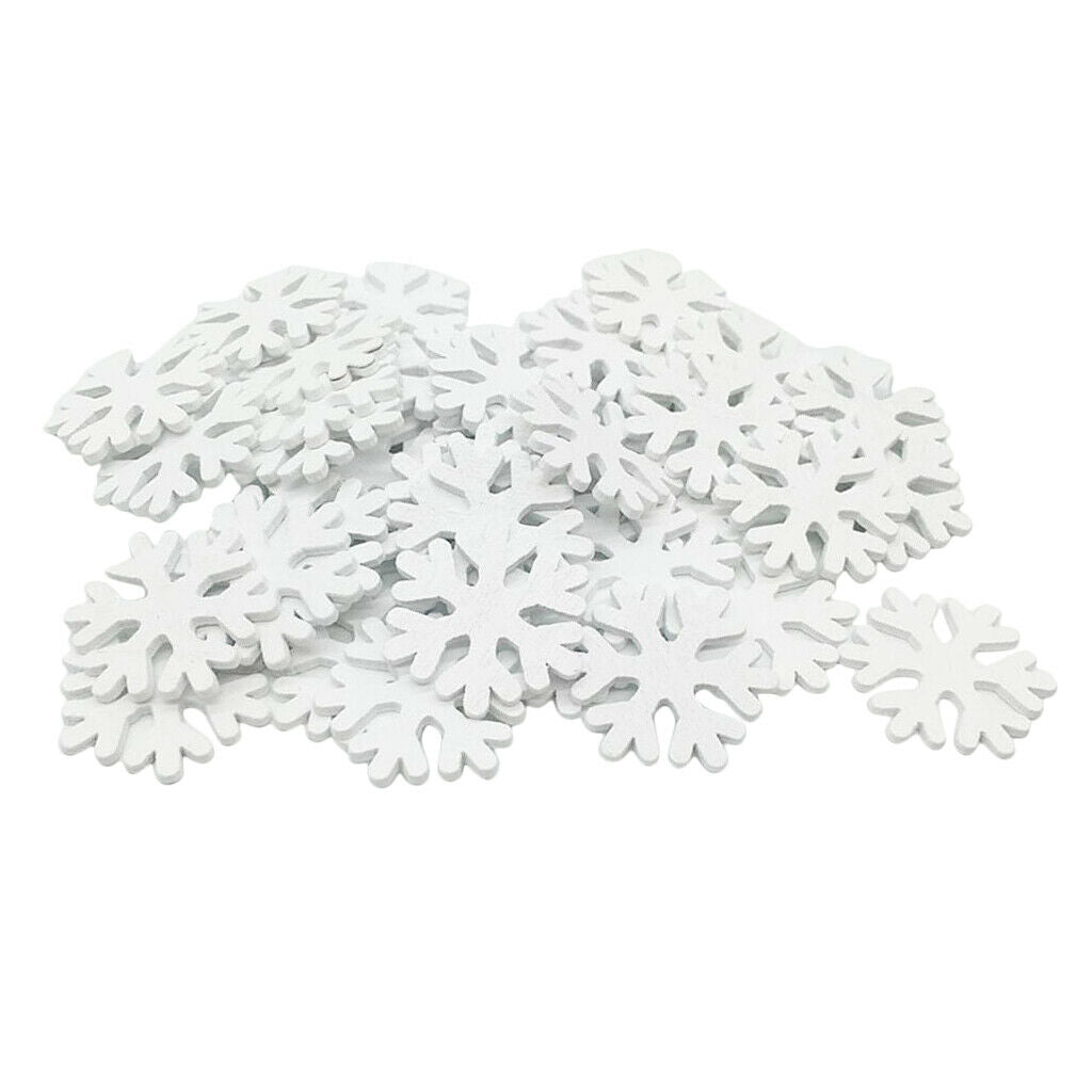 100x White Wooden Snowflake Shapes Craft Christmas Tree Decor Embellishment