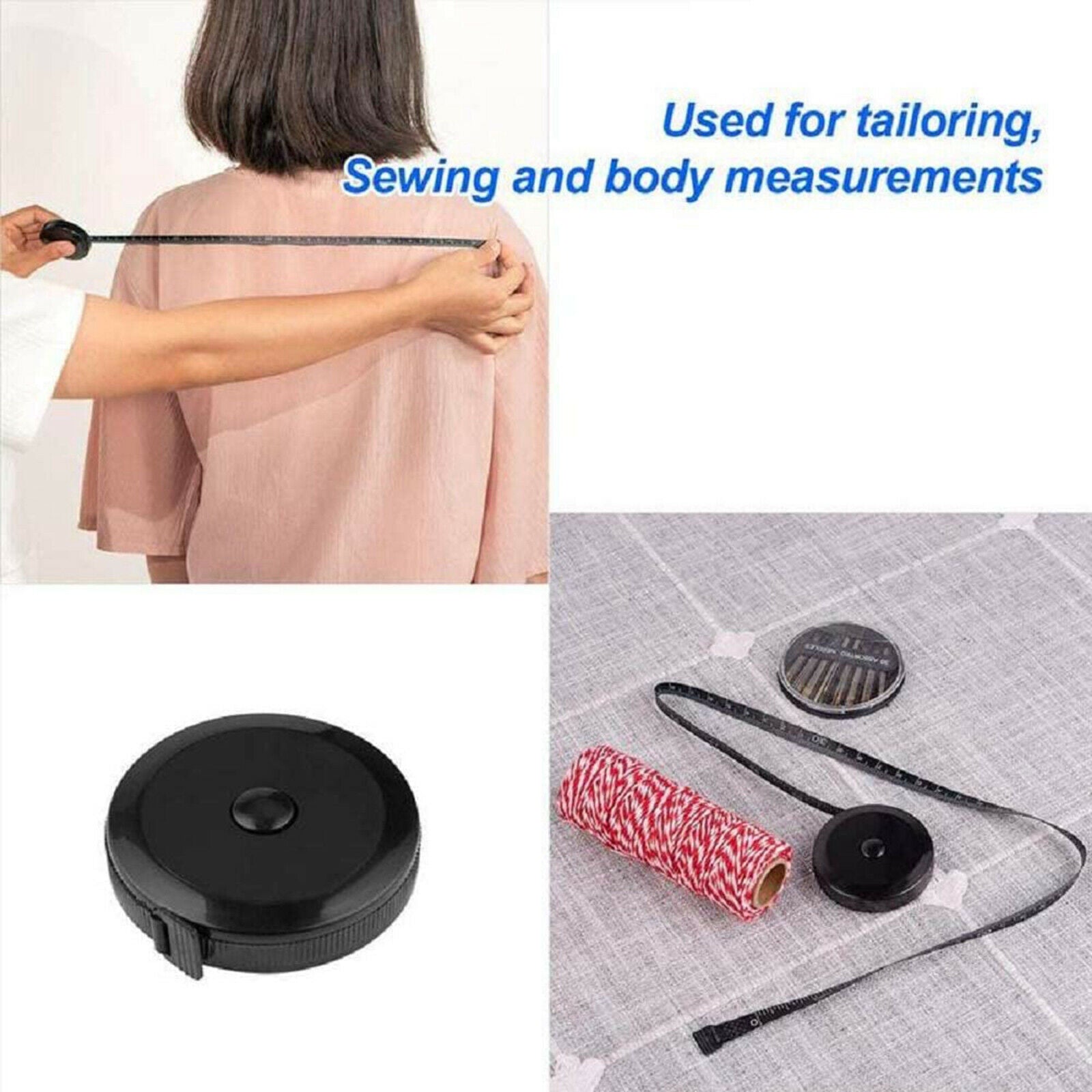 Portable Tape Measure Measuring for Body Measurements Black Dual Sided 150cm