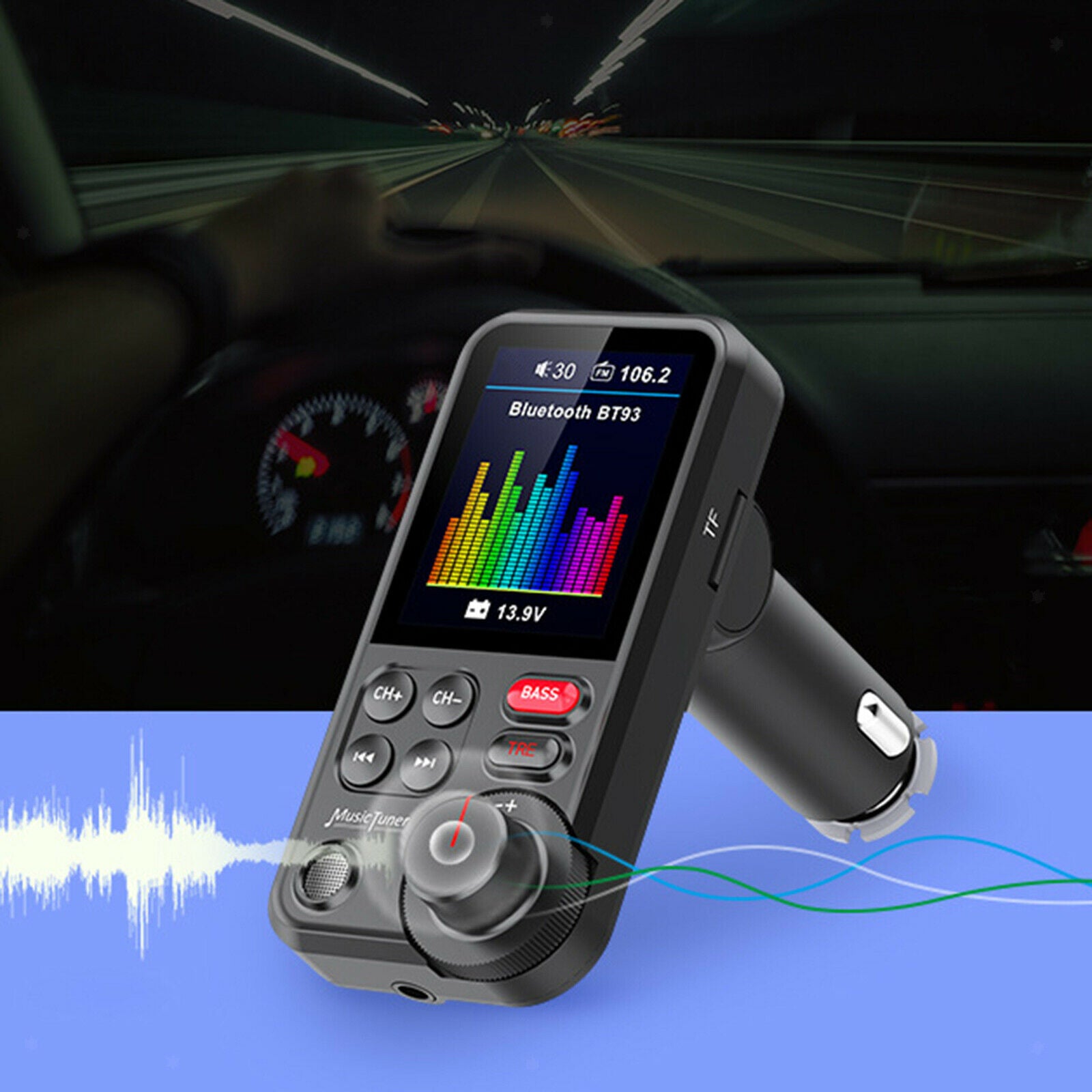 Car FM Bluetooth Transmitter High Bass Equalizer MP3 Player USB Charger