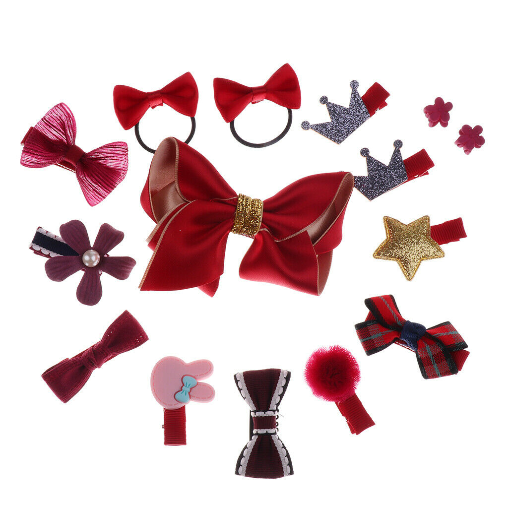 16 Pieces Kids Baby Girl Bow Hair Clips Flower Barrette Pins Gift 16 Pcs-Red