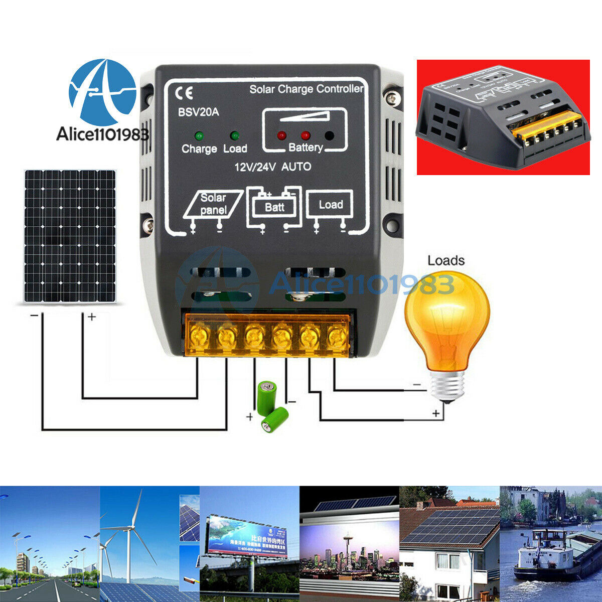 DC 12V/24V Auto 20A  Solar Panel Charge Controller Battery Regulator Protection