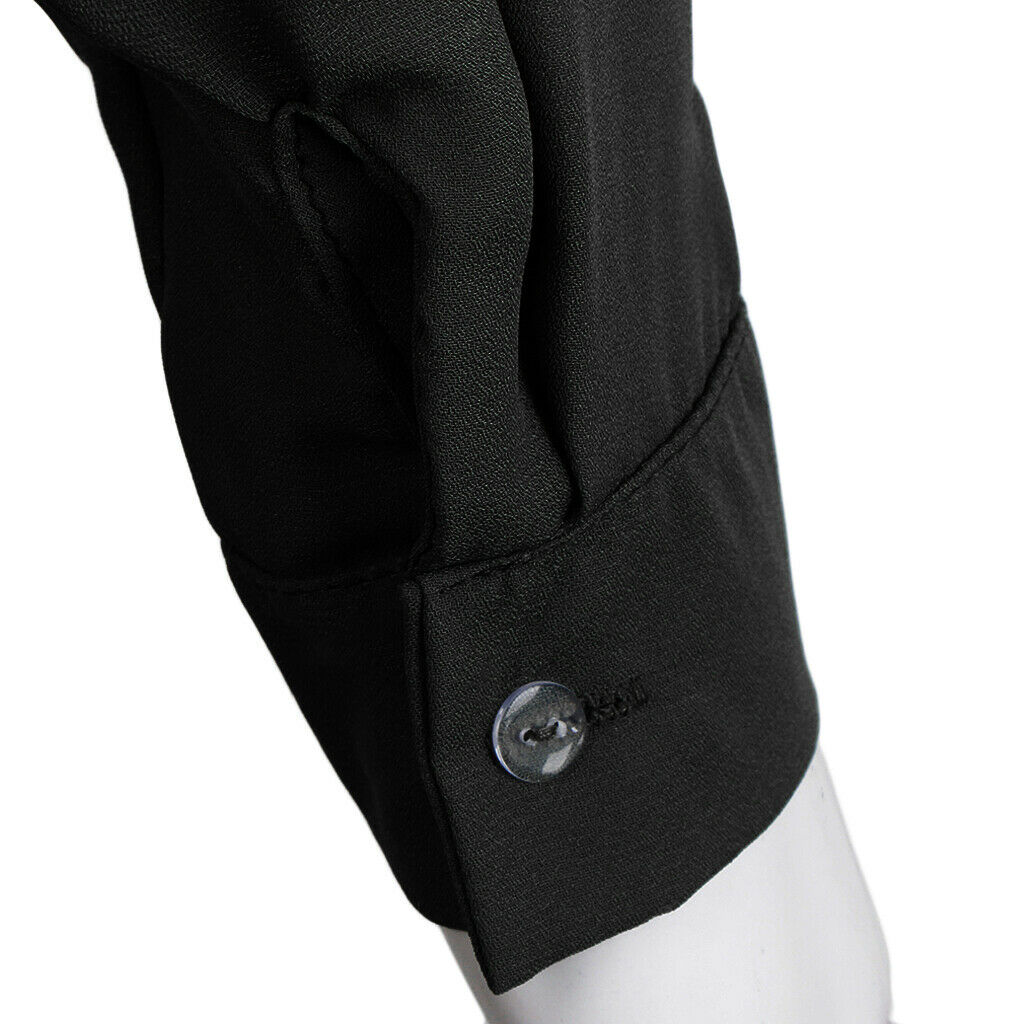 Solid Long Sleeves Button Down Chiffon Shirt Dress Blouse 2XL Black