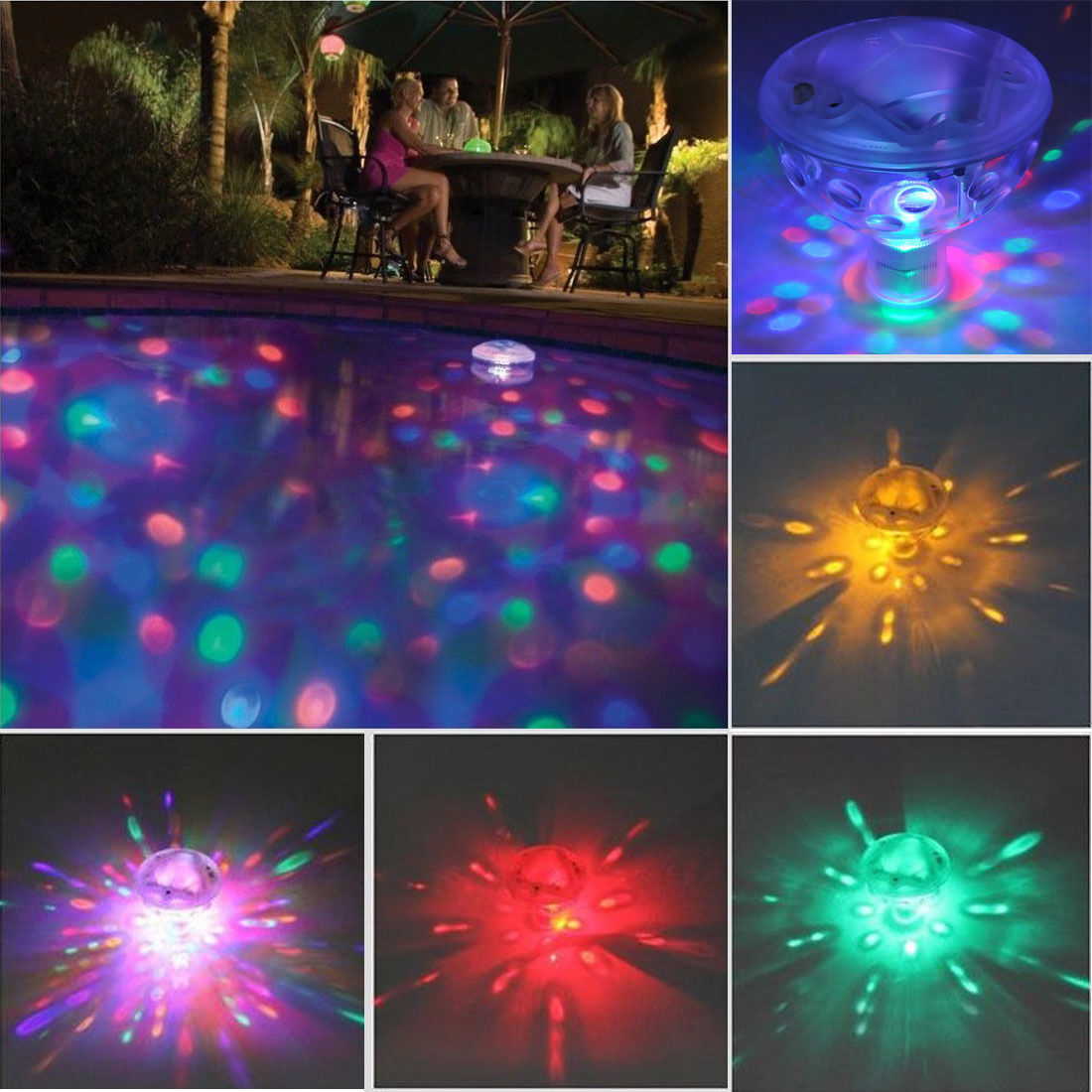 Underwater Disco Aqua Glow LED Floating Night Light Show Pond Pool Spa Tub Lamps